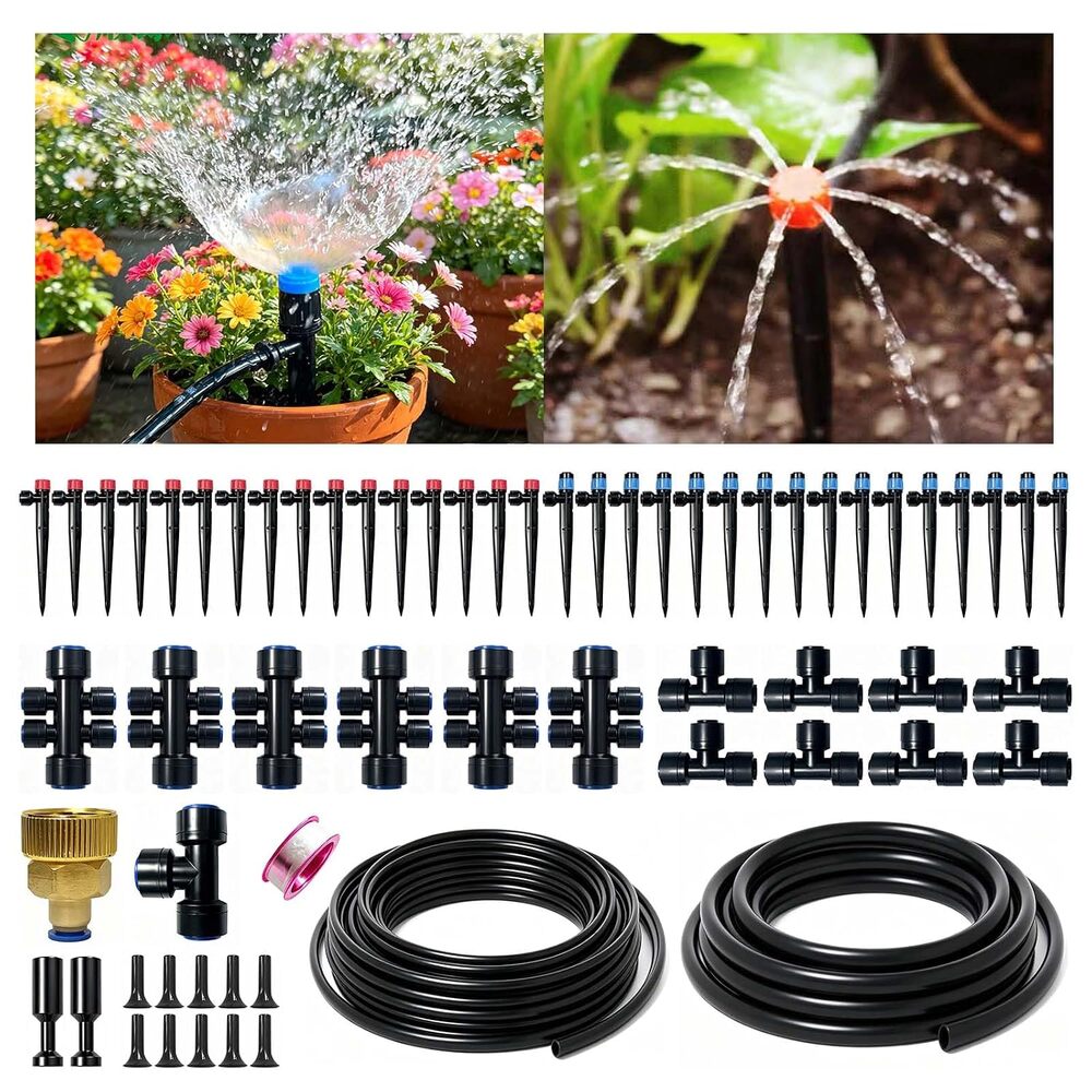 Drip Irrigation System 33FT+197FT 1/4" Garden Watering Kit, 3/4" Brass Connector